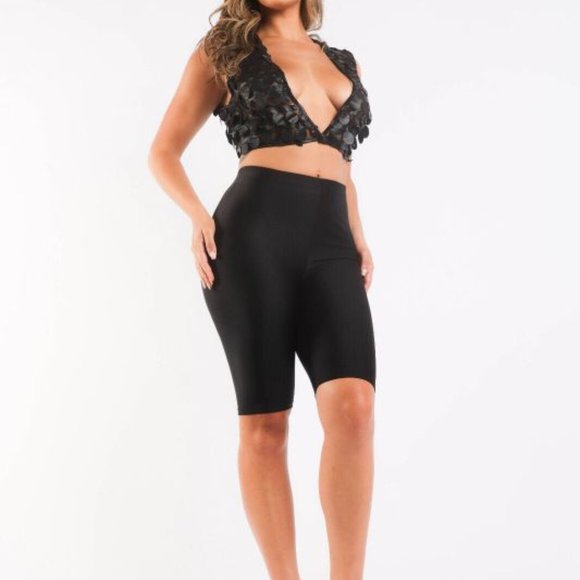 Women's Sexy Open Front Novelty Sheer Top & Matching Biker Leggings Shorts Set - Picture 4 of 12